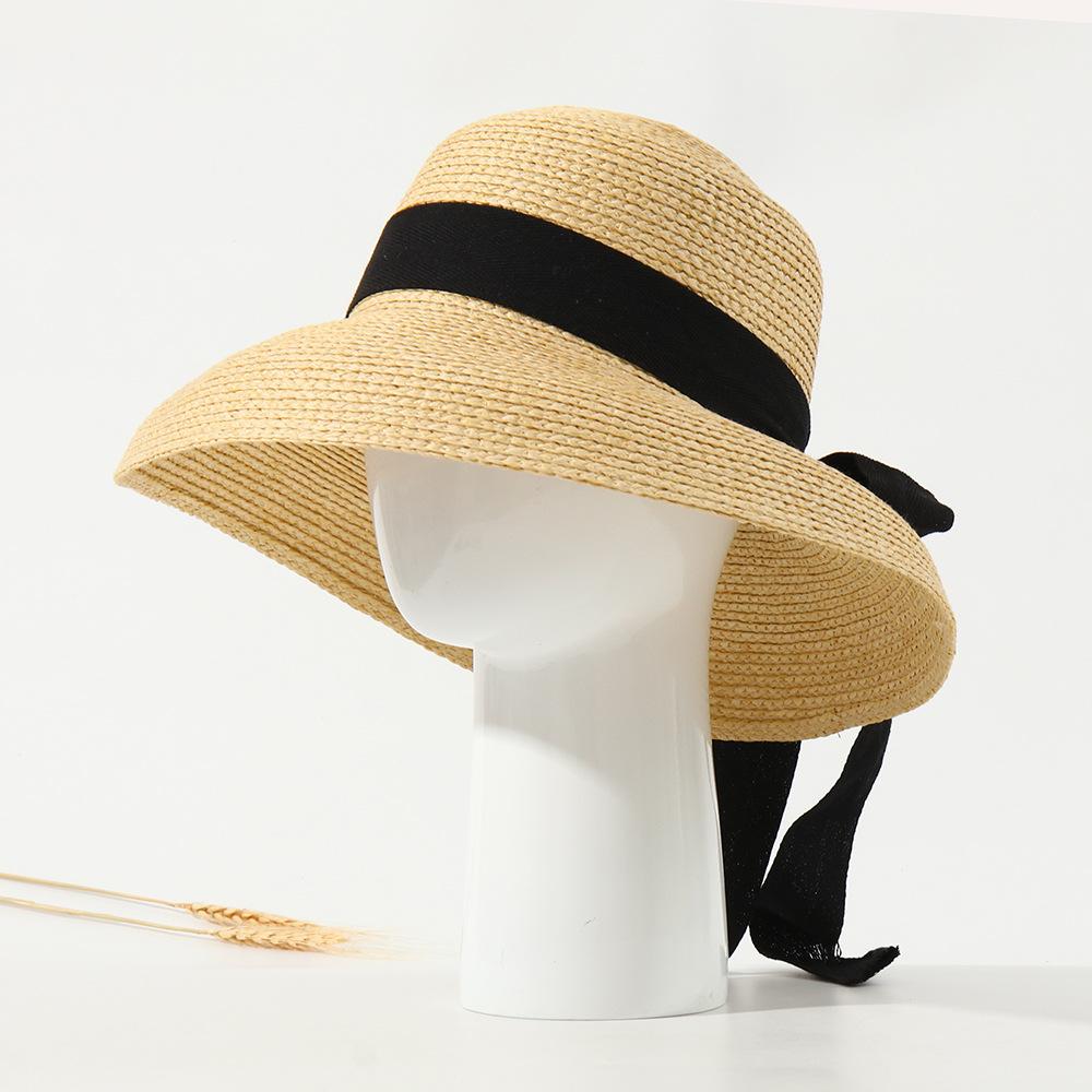 Seaside vacation big eaves sunscreen hat French bow bucket hat Hepburn wind beach hat modeling hat