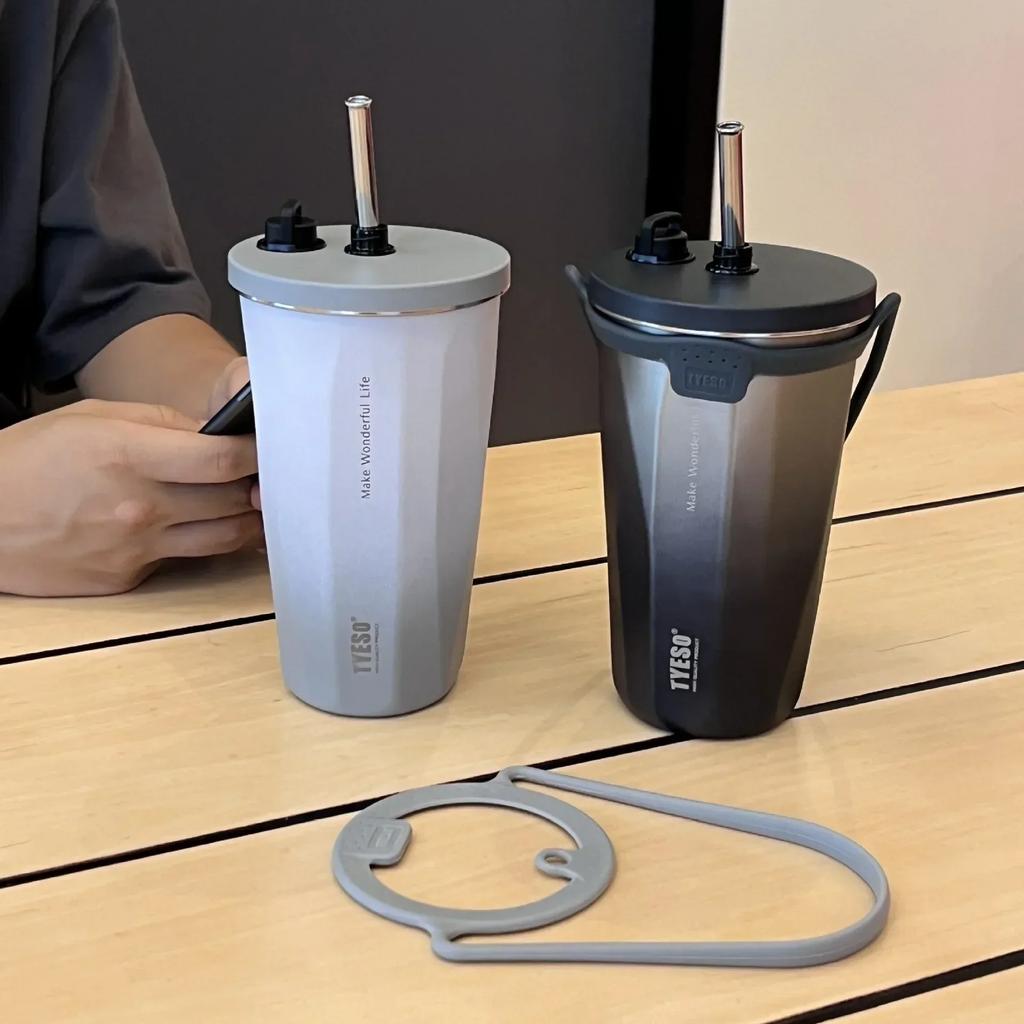 Vacuum Insulated Bottle 600ml Color Change Coffee Cup with Straw Thermos Mug Leak-Proof Thermos Travel Thermal Vacuum Flask Cup