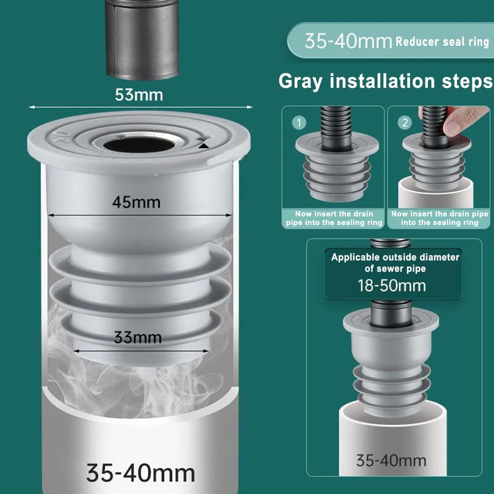 1 шт. Силиконовый уплотнитель для канализационной трубы, уплотнитель для сливной трубы стиральной машины, дезодорирующий уплотнитель, уплотнитель трубы, серый, для сливных отверстий раковины S/M/L