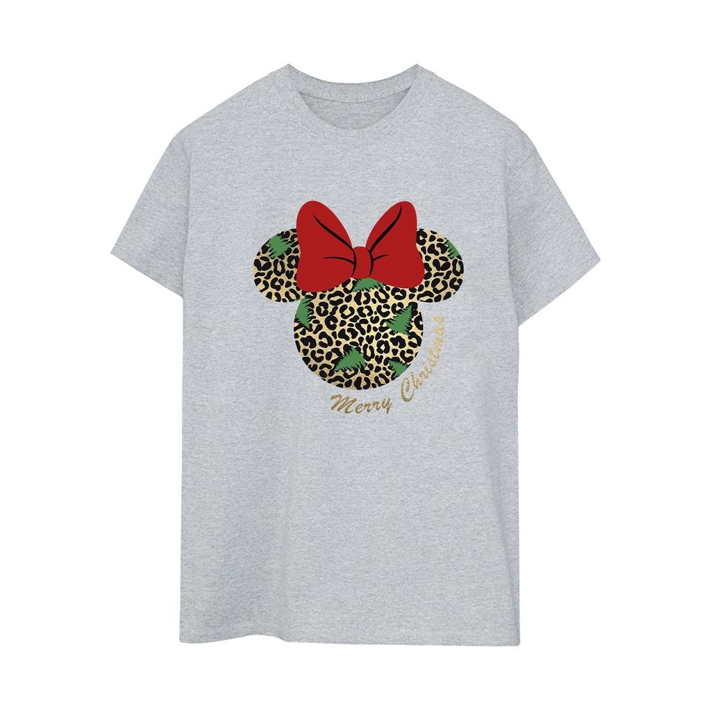 Disney Womens/Ladies Minnie Mouse Leopard Christmas Cotton Boyfriend T-Shirt