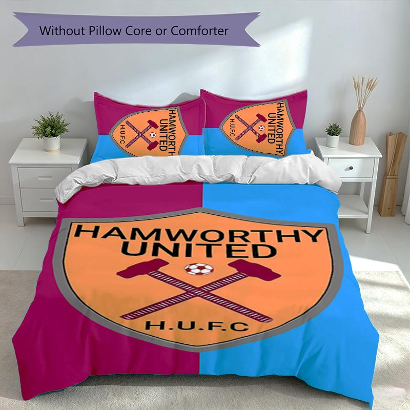 3pcs Football club logo Duvet Cover Set, Includes 1 Duvet Cover and 2 Pillowcases,Skin-Friendly&Comfortable Fabric,Suitable Bedding Sets