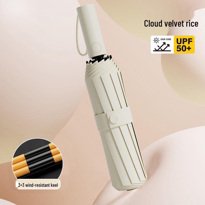 24-Rib Automatic Black UV Protection Umbrella with Wooden Handle, Windproof for Men & Women - Large, Reinforced for Sun & Rain