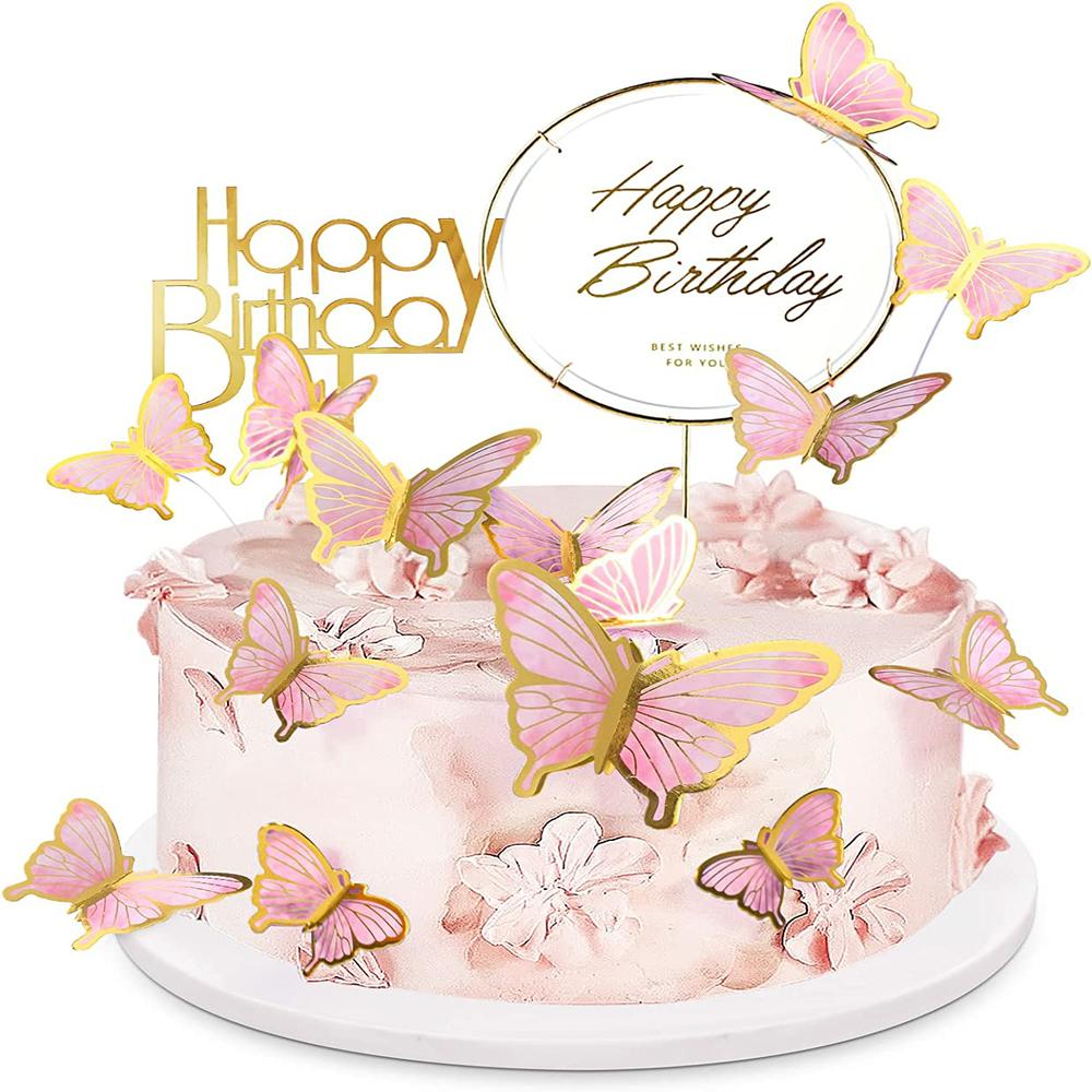 22 штуки украшений-бабочек с акриловыми топперами для торта для украшения детского праздника, свадьбы, дня рождения