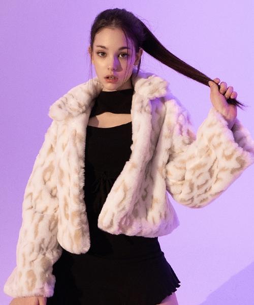B Able Two Leopard Crop Fur Jacket (White)