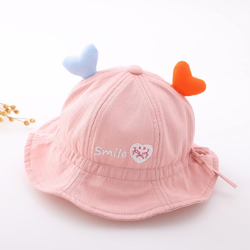 Baby Cute Bucket Heart Love Hat Breathable Soft Cotton Infant Girls Fisherman Cap Cute Drawstring Toddler Sun Hats
