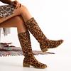 Large Size Leopard Print Tall Tube But Knee Fashion Boots Autumn and Winter Square and Round Head Women's Boots