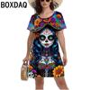 3D винтажное платье с принтом черепа и розы, женское, с коротким рукавом, с круглым вырезом, повседневное платье, женское мини-платье для вечеринки на Хэллоуин
