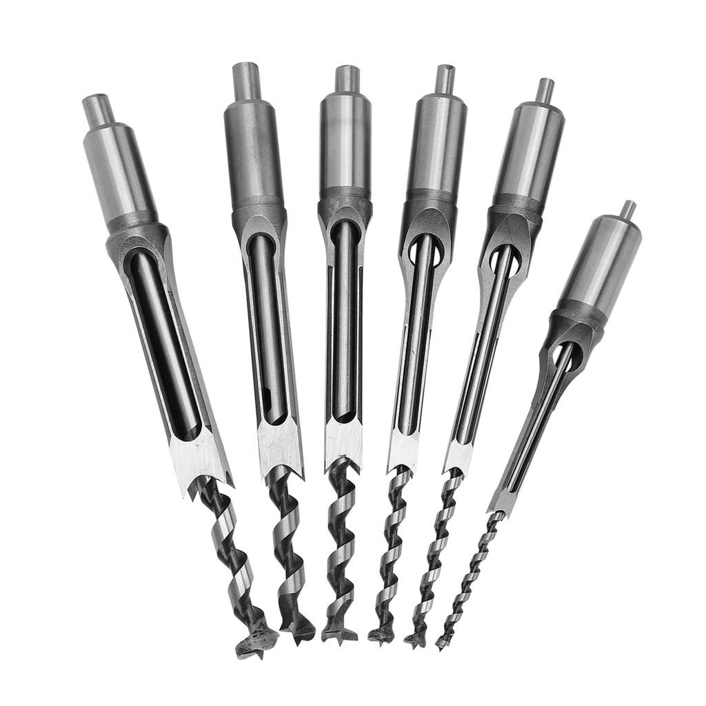 6Pcs SquaRe Hole Saw Auger Drill Bit Mortising Chisel Woodworking Tool