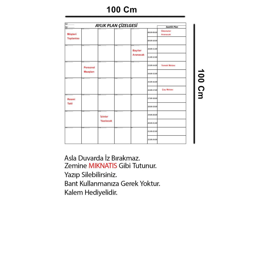 Monthly Planner Smart Paper Board Calendar Writing Board Pen Gift 100x100 Cm