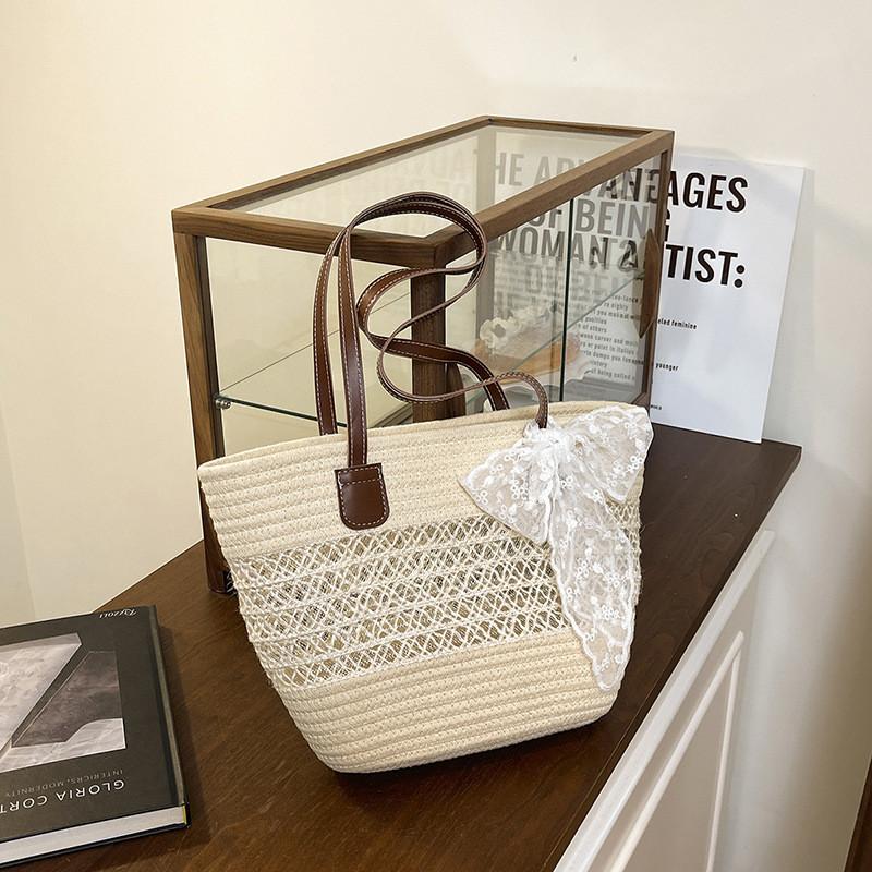 Summer Woven Shoulder Bag For Women Big Capacity Water Bucket Bag With Inner Cell Phone Pocket