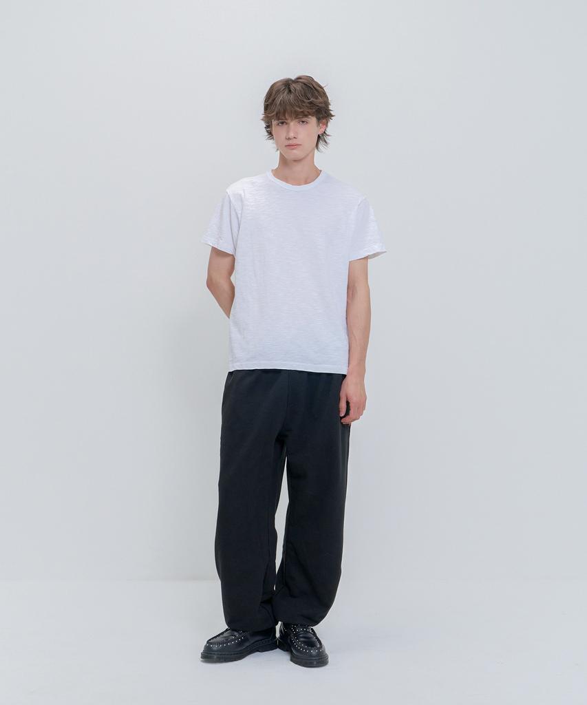 PSSHOPPER Semi-Crop Slub Vintage Short Sleeve T-Shirt [White]