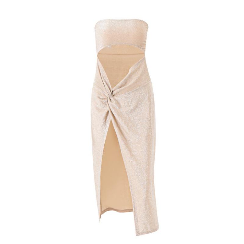 Элегантное женское платье без бретелек с разрезом, сексуальное, модное летнее облегающее платье с высокой талией, нестандартное вечернее платье для вечеринок и клуба, без рукавов, женские платья 1079