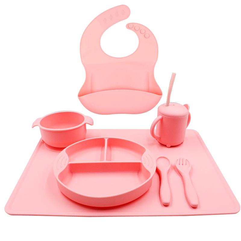 "Full Silicone Baby Meal Tray Set with Suction Cup - Divided Tableware for Children's Meals"