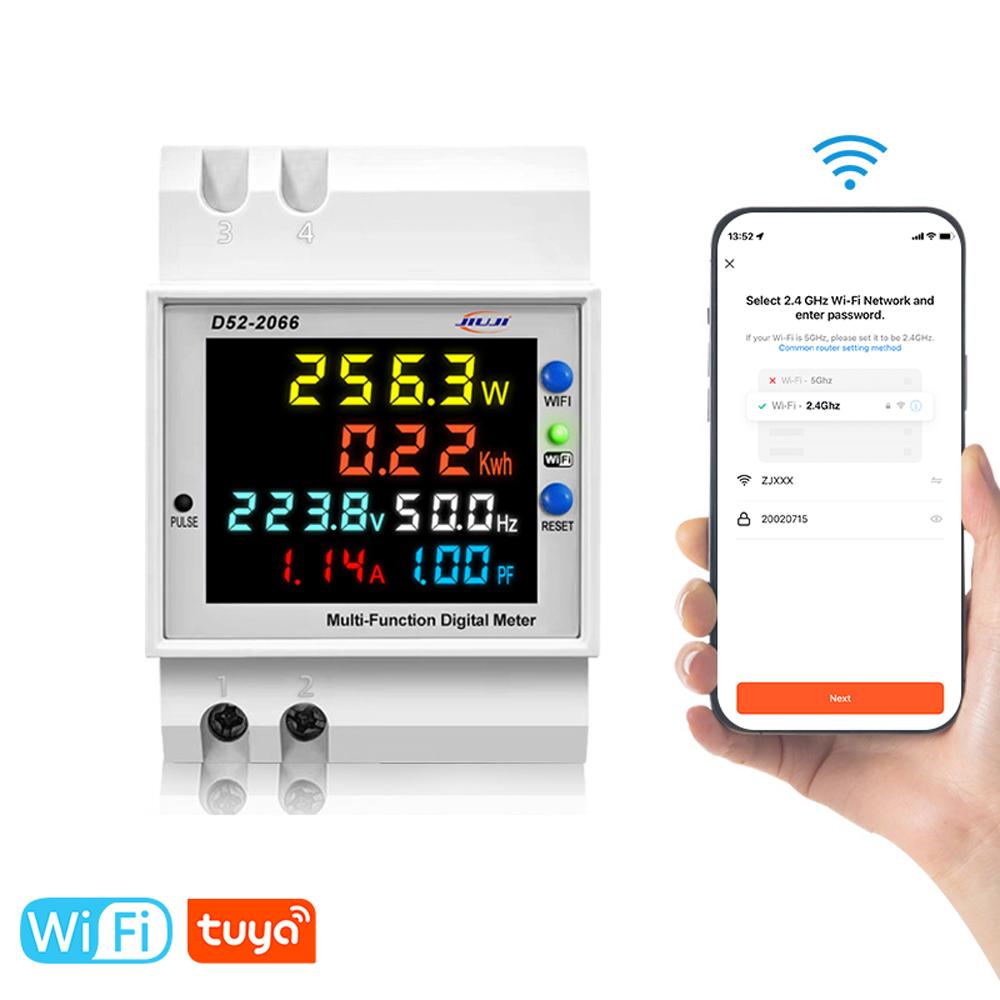 Tuya WiFi Домашний Интеллектуальный Цифровой Дисплей Счетчик Электроэнергии DIN-рейка Вольтметр и Амперметр Многофункциональный Мощность