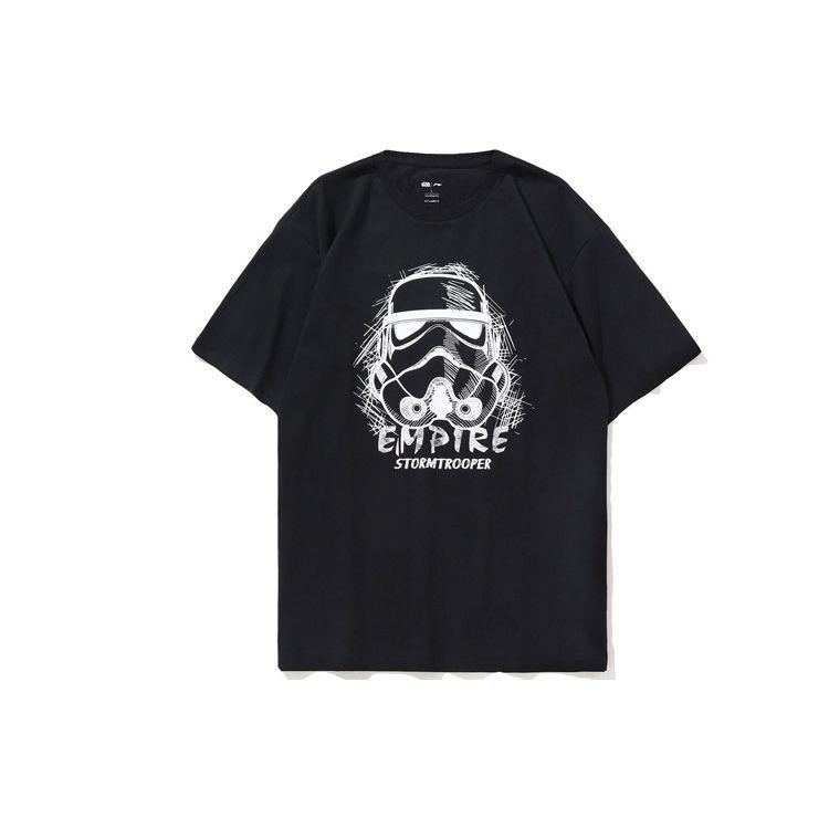 Li Ning X Star Wars Collaboration Sports Fashion Series Printed Loose Round Neck Short Sleeve T-Shirt Men Tops Black AHSP737-1