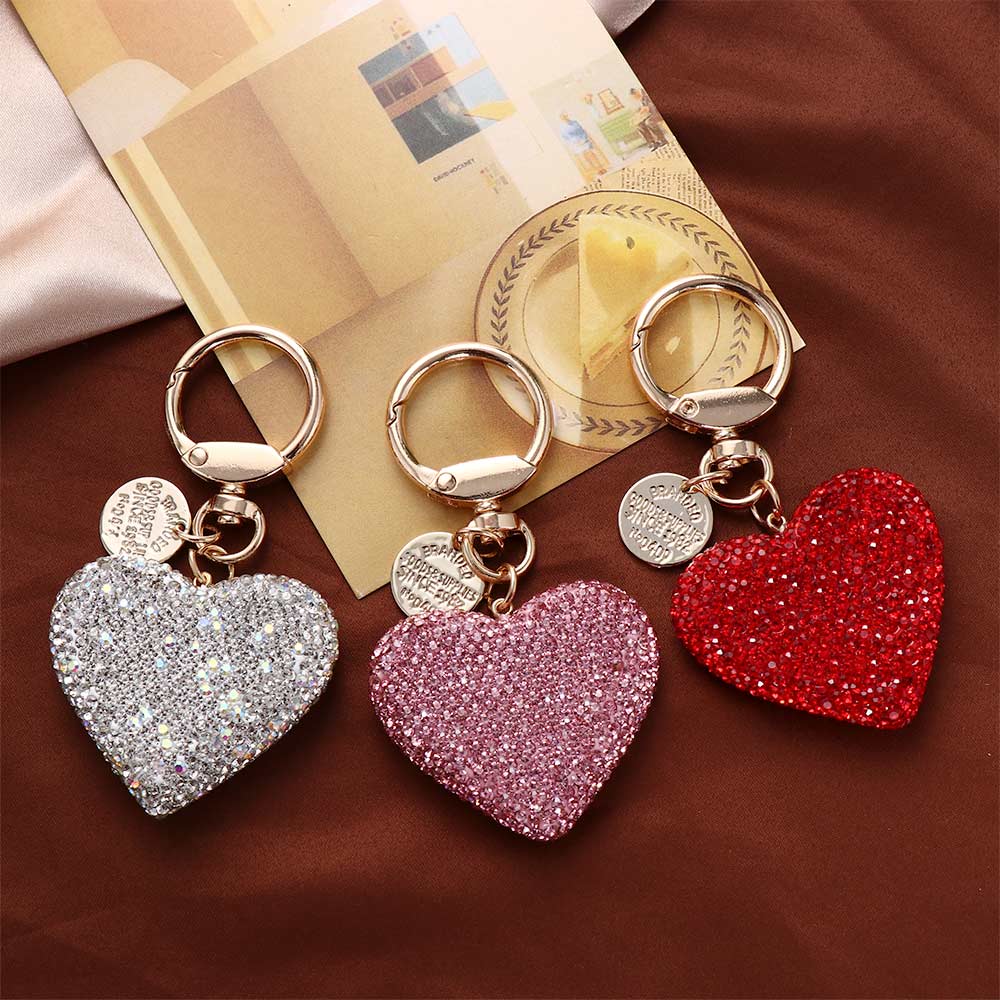 Pendant Rhinestone Interior Accessories Keys Holder Crystal Keyring Key Ring Love Heart Keychain