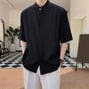 Мужская летняя рубашка с воротником-стойкой из ледяного шелка, сплошной цвет, плиссированный свободный крой, кардиган с половиной рукавов, средней длины, повседневный деловой зрелый мужской офисный топ