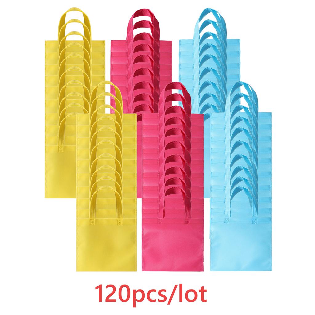 60/120 Pieces Colorful Small Non Woven Party Favor Bag 8×8 Inch Renewable Gift Bag with Handle for Birthday Party Gift Bag