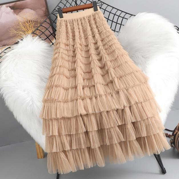 Повседневное женское однотонное бальное платье, длинная юбка из тюля с высокой талией, плиссированные элегантные женские сетчатые макси-юбки для свиданий