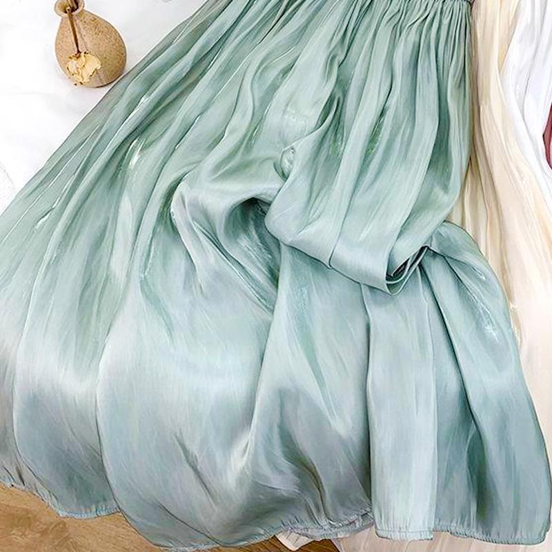 Women Elegant Midi Pleated Skirts Women Korean High Waist Summer Ladies Satin Maxi Skirt Female Faldas