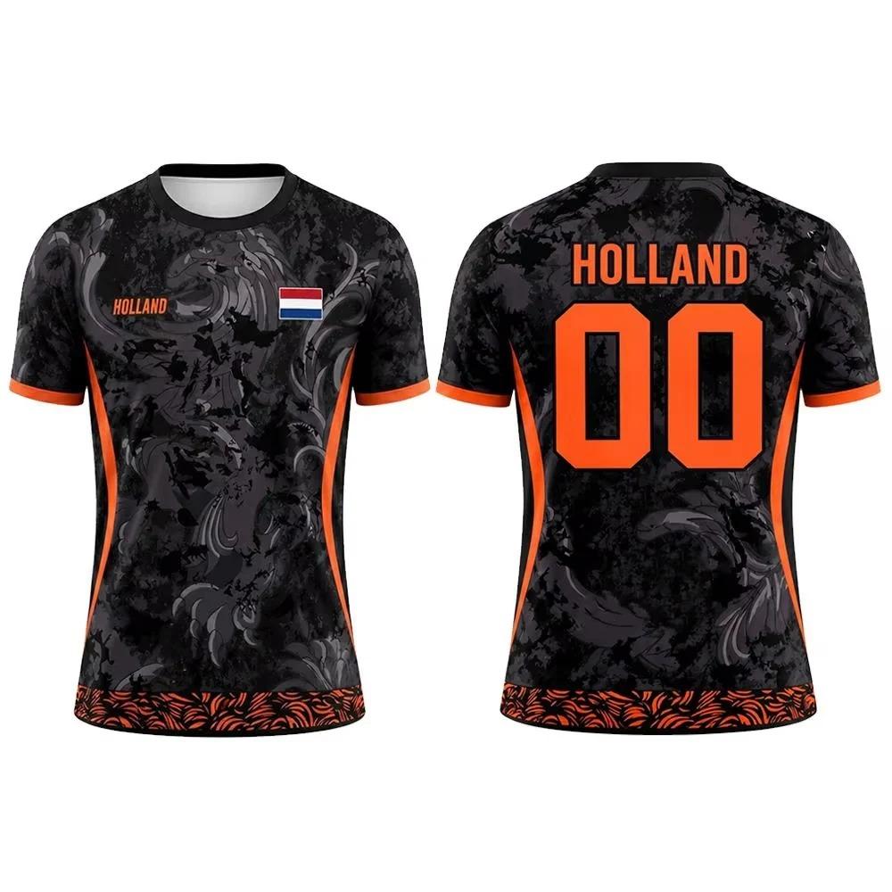 Mens Holland Netherlands Soccer Jersey Dutch Lion Pattern Quick Dry Breathable Lightweight Football Training T-Shirt Fans