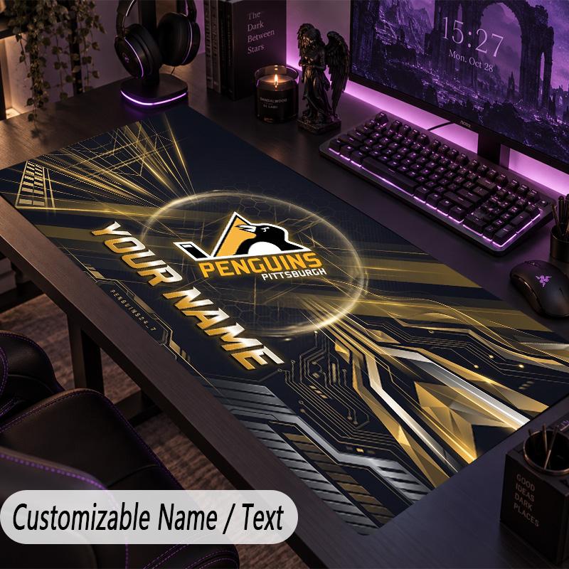 Large Mouse PadPittsburgh Penguins Custom Name Text Personalized Desk Mat Non Slip Gaming Pad