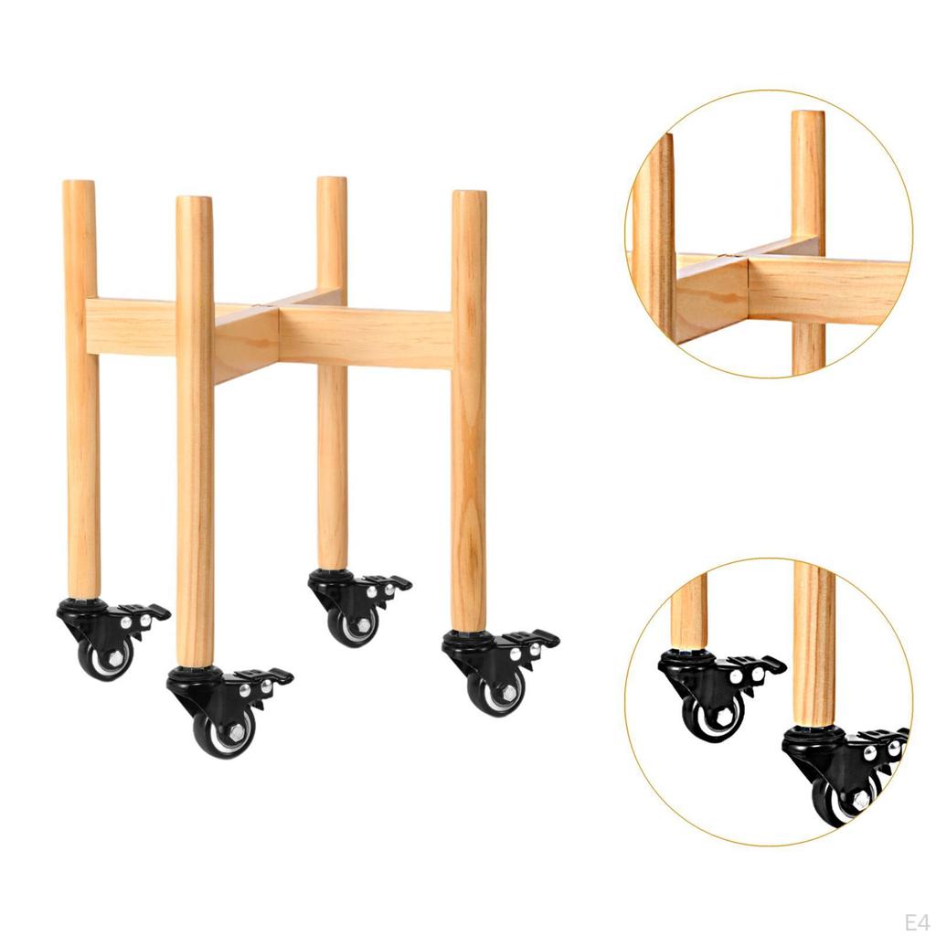 Plant Stand with Wheels Mobile Pot Rack Wood Holder Display Shelf Dolly Rolling