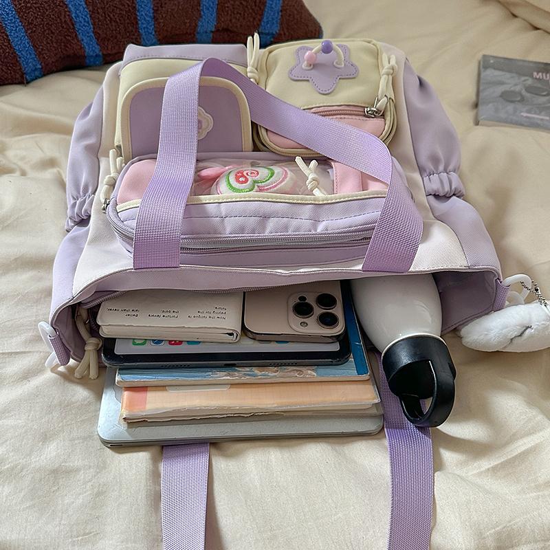 Contrast Color Student Shoulder Bag Girl's Large Capacity Crossbody Tote Bag