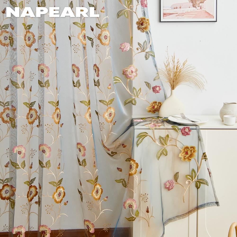 1шт NAPEARL премиум вышитая прозрачная занавеска легкая и элегантная прозрачная занавеска для гостиной спальни домашнего декора