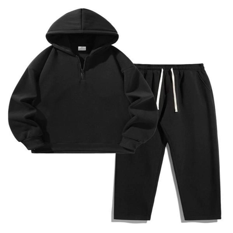 Unisex Oversized Hooded Sweatshirt Set Casual Loose Fit Solid Color Wide Leg Sweatpants Streetwear