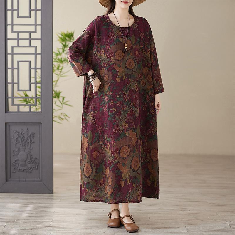 Весеннее цветное платье в стиле «отпуск», для путешествий в стиле ретро, свободное, повседневное, большого размера, с длинными рукавами, из хлопка и льна
