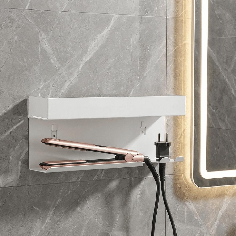 Carbon Steel Curling Iron Storage Rack Wall Mounted Space Saving Hair Tool Holder No Drill Hair Curler Storage Shelf