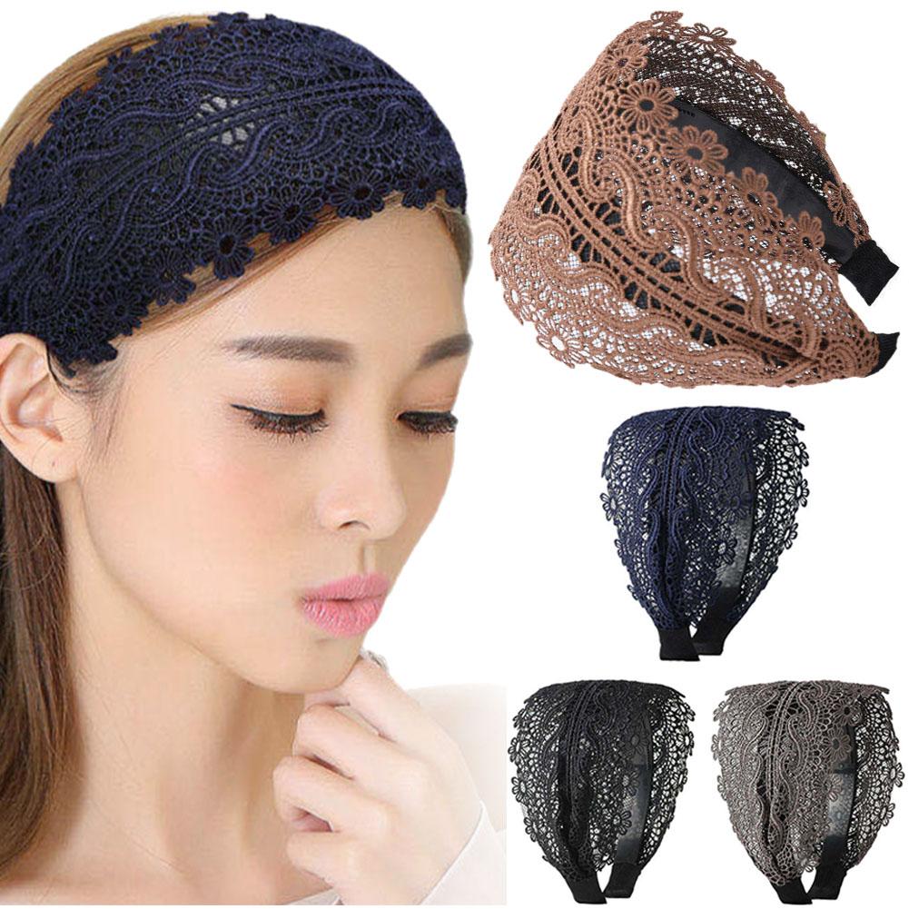 Кружевной тюрбан, широкая повязка на голову для женщин, милые нескользящие аксессуары, серая заколка для волос, модные волосы Y5B9