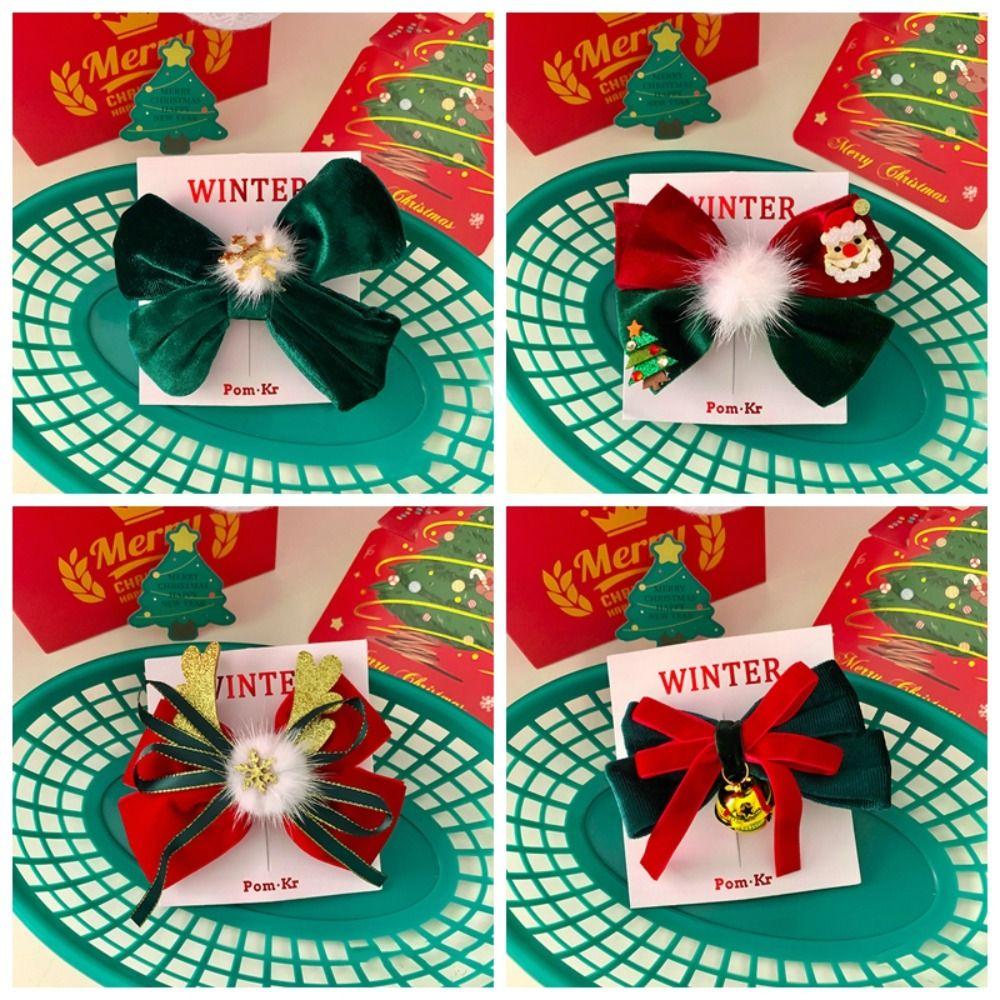 Cute Christmas Accessories Exquisite Bow Ribbon Barrettes Bow Christmas Deer Hairpin  Children