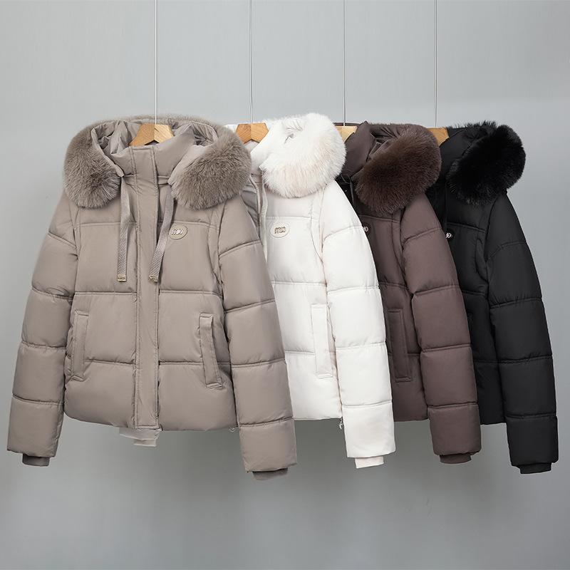 Removable sleeves two wear winter hooded big fur collar short cotton coat women's thickened warm velvet cotton coat