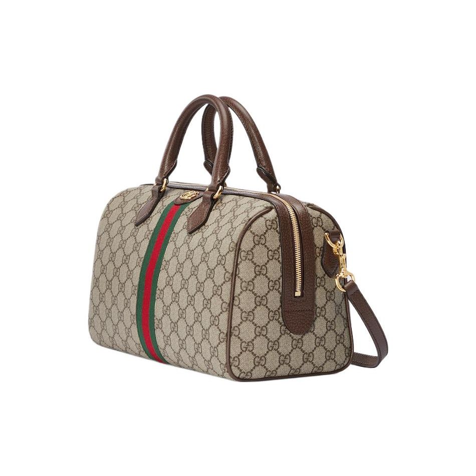 Gucci Сумка Boston Ophidia GG Supreme Бежево-коричневая кожа Золотая фурнитура Double G Дорожная сумка-даффл для женщин Ежедневная поездка 772065-96IWG-8745