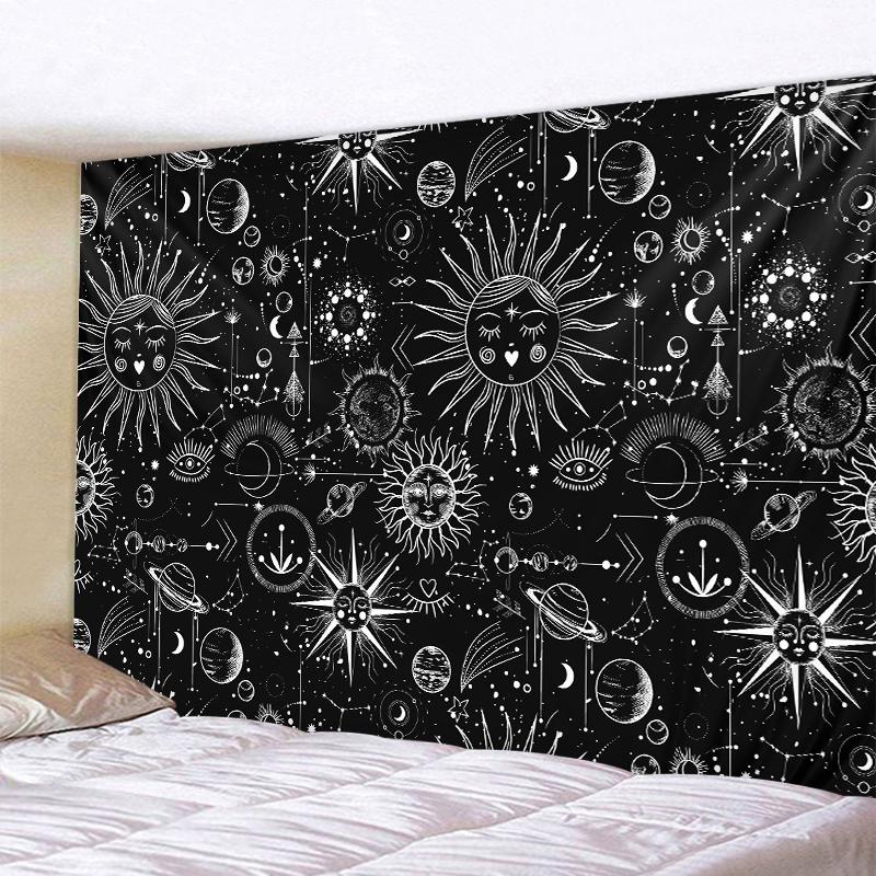 Mandala Black and White Sun and Moon Tapestry Mystical Witchcraft Divination Wall Hanging Hippie Wall Hanging Home Decoration