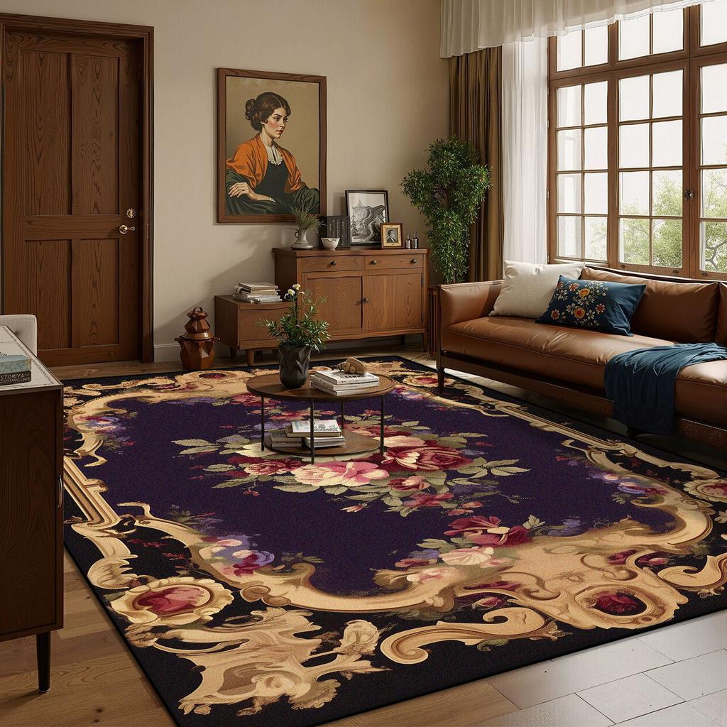 European Style Luxury Home Decoration Living Room Rug Flower Design Antiskid Room Decor Cloakroom Carpet Soft Sofa Table Mat