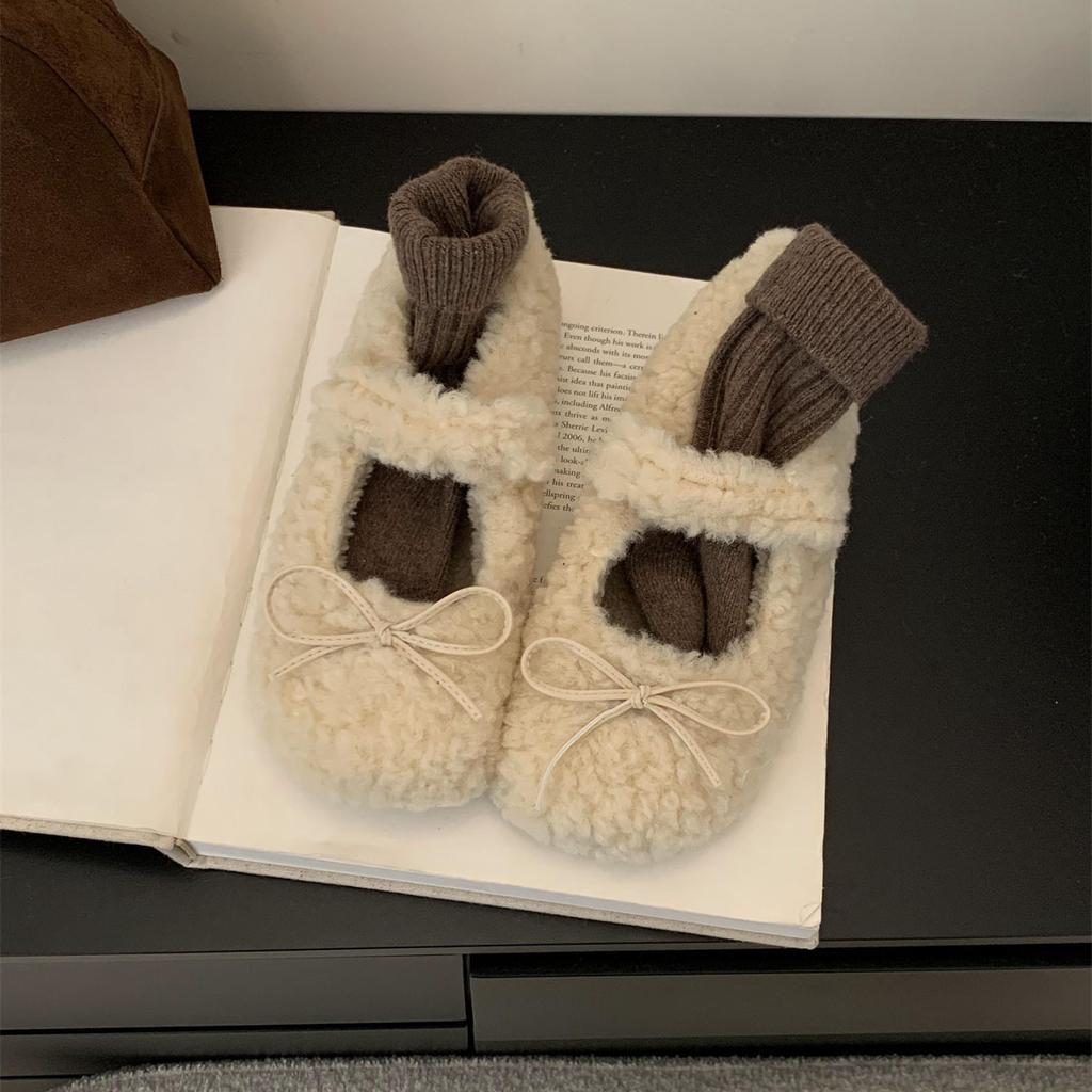 Шерстяные туфли женские зимние новые нежные сказочные ветры теплые хлопковые туфли балетки повседневные туфли Мэри Джейн на плоской подошве