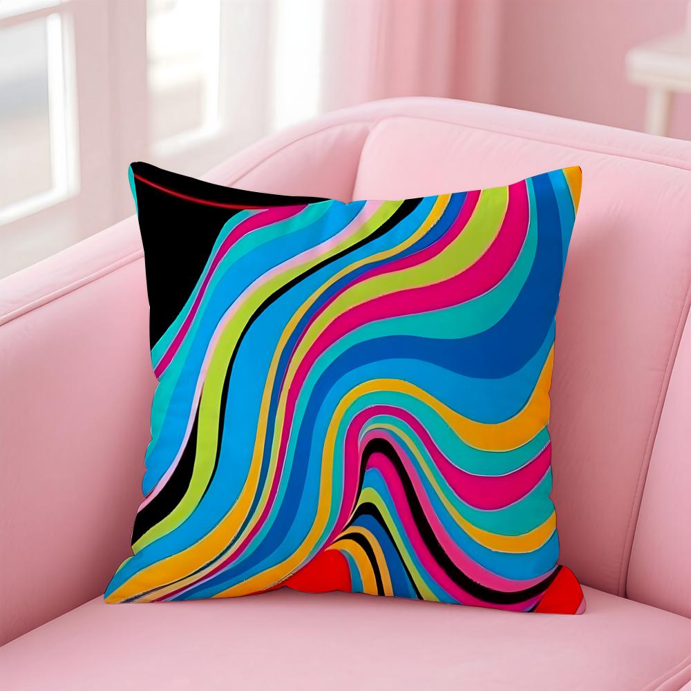 Vibrant Retro Interesting psychedelic lines Art Cushion Cover Linen Pillowcase Cover Soft Decor for Sofa Home Room
