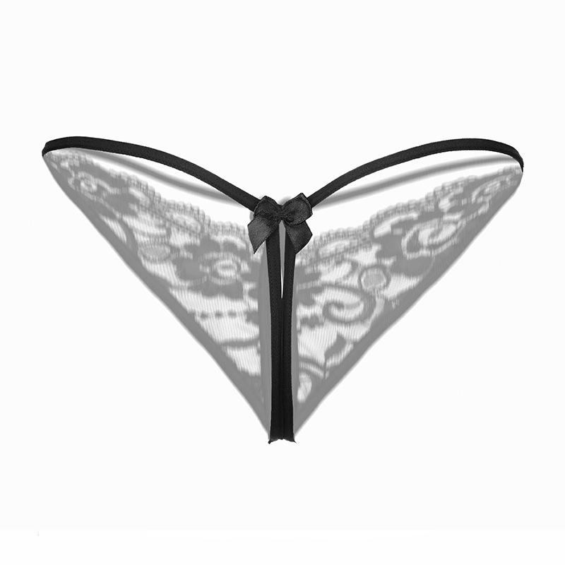 Low-Waist Sexy Lace Open Crotch Thong Panties - Transparent & Tempting 