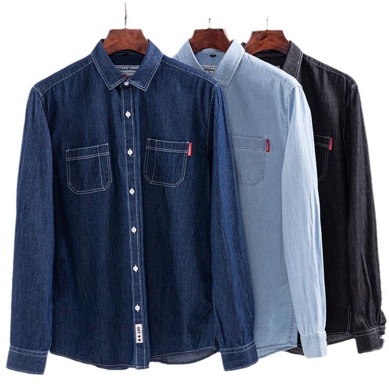 New 100% Cotton Men's Shirt Long Sleeve Spring and Autumn Denim with Pockets of High Quality Fashion Wear Free Casual Slim Fit