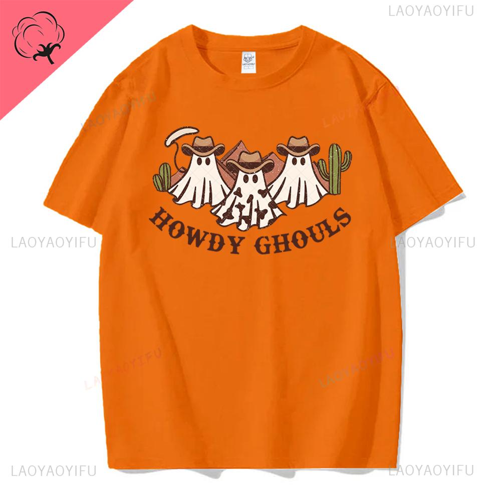 Jack Lanterns Unisex Ghost Pumpkin Bat Skeleton Print Round Neck Pullovers Cotton Shirt Graphic T Shirts Y2k Top Harajuku Tops