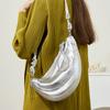 Genuine Leather Hobo Shoulder Crossbody Bags For Women Trend Designer Half Moon Silver Ladies Handbags