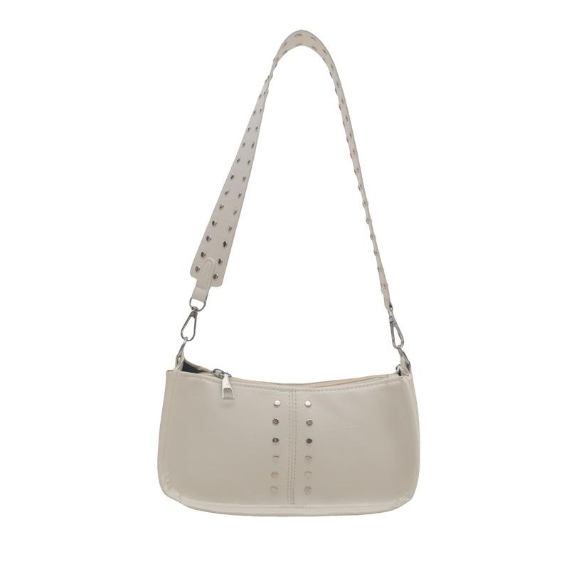 Повседневная женская простая сумка 2024 года, новая осенняя ретро-мода, заклепки, простая широкополосная сумка на одно плечо с косым ремешком, маленькая квадратная сумка