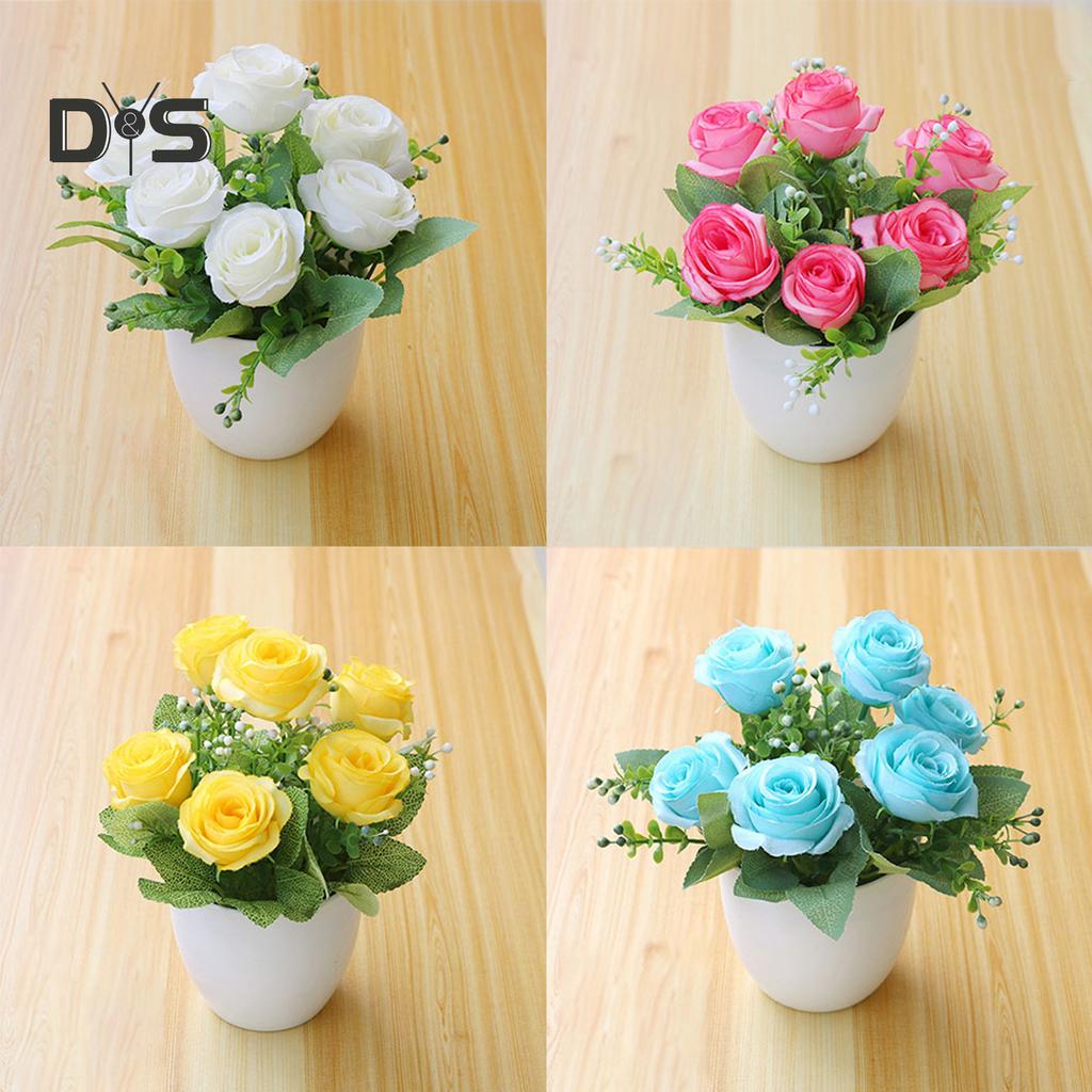 Цветущий букет, искусственный бонсай, искусственный цветок розы, горшок для домашнего сада, вечерние украшения стола