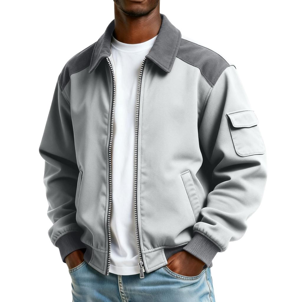Men's Solid Color Pocket Zipper Jacket Men's Sports Large Size Casual Jacket