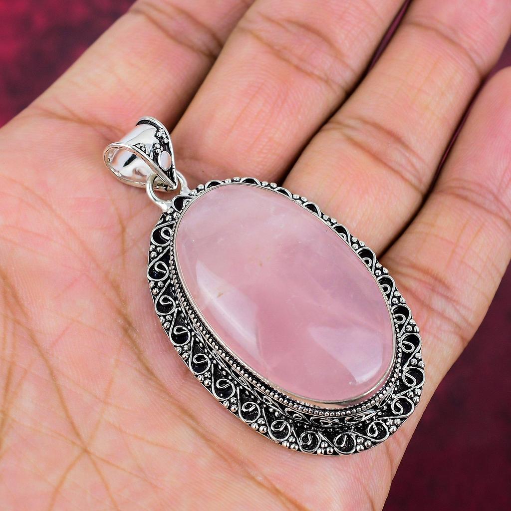 Rose Quartz Handmade Latest Design Jewelry Pendant, 925 Solid Sterling Silver Gemstone Pendant, Gift For Mother Day