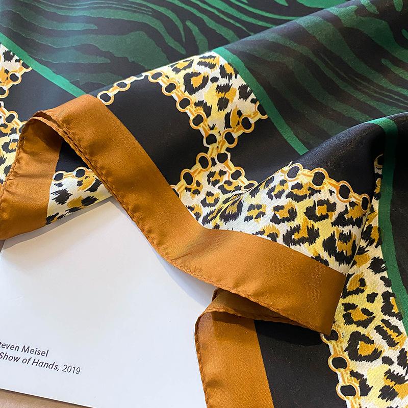 Autumn Winter Small Square Scarves Women's Leopard Print Warm Scarf