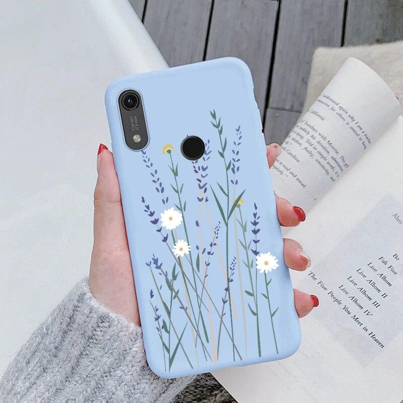 Милый мультяшный чехол для Huawei Y6 2019 с отверстием для пары, синий цветочный столик, мягкий чехол из ТПУ для Huawei Y6 2019, розовый узор, большое сердце, противоударная защитная задняя сумка